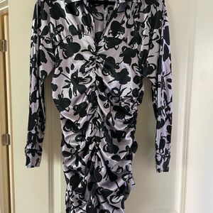 ZARA Floral Ruched Long Sleeve Dress